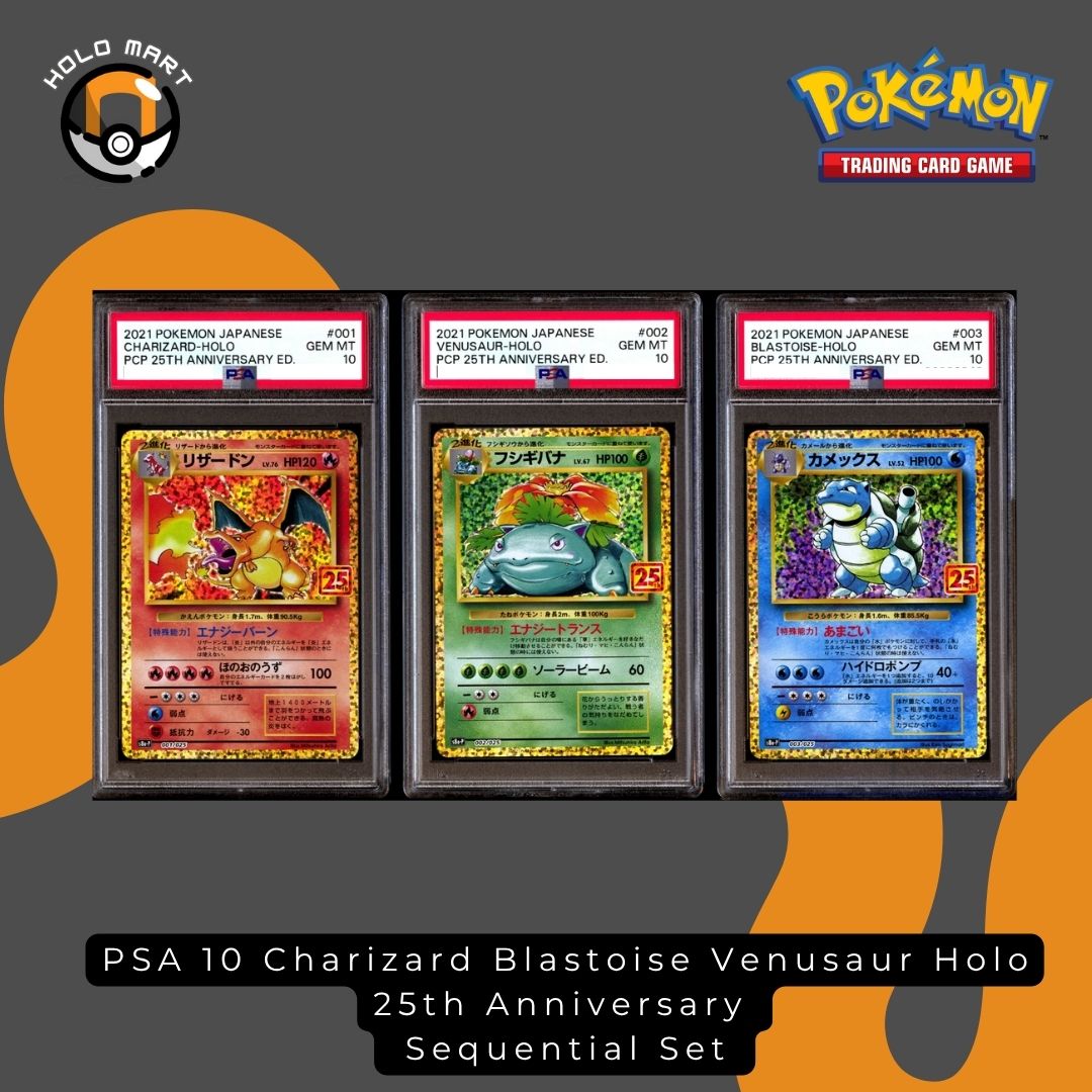 PSA 10 Charizard Blastoise Venusaur 001-003/025 25th Anniversary - Sequential